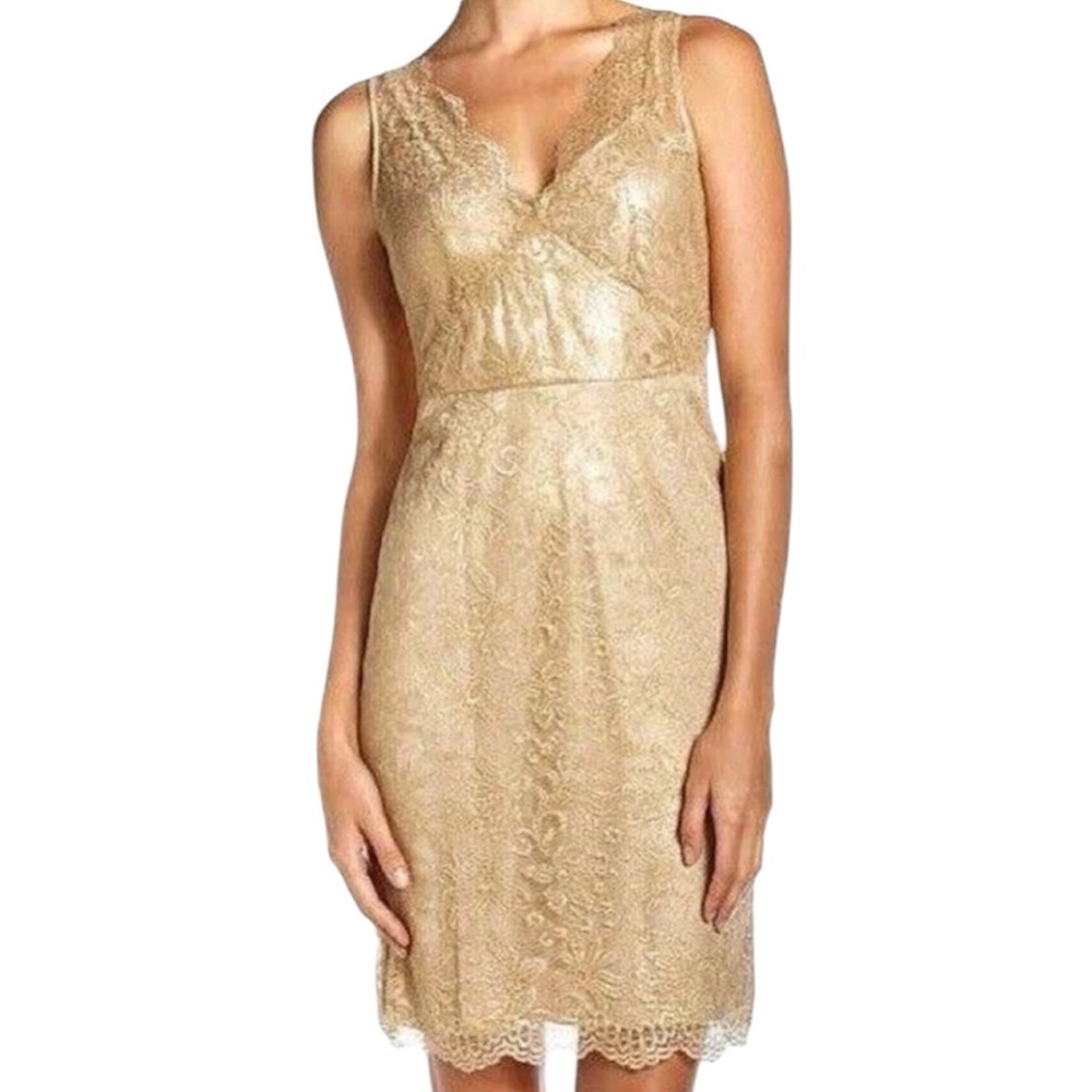 BCBGMaxAzria Lynette Lace Cocktail Dress Gold Tan Mini Sheath Women’s Size 4